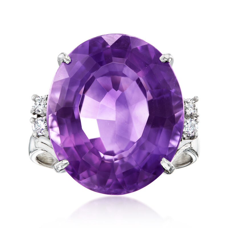 C. 2000 Vintage 13.82 Carat Amethyst Ring with .13 ct. t.w. Diamonds in Platinum image number 0