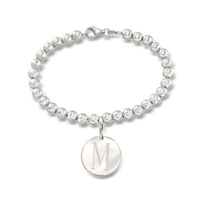 Italian 6mm Sterling Silver Bead Bracelet with Personalized Disc Charm