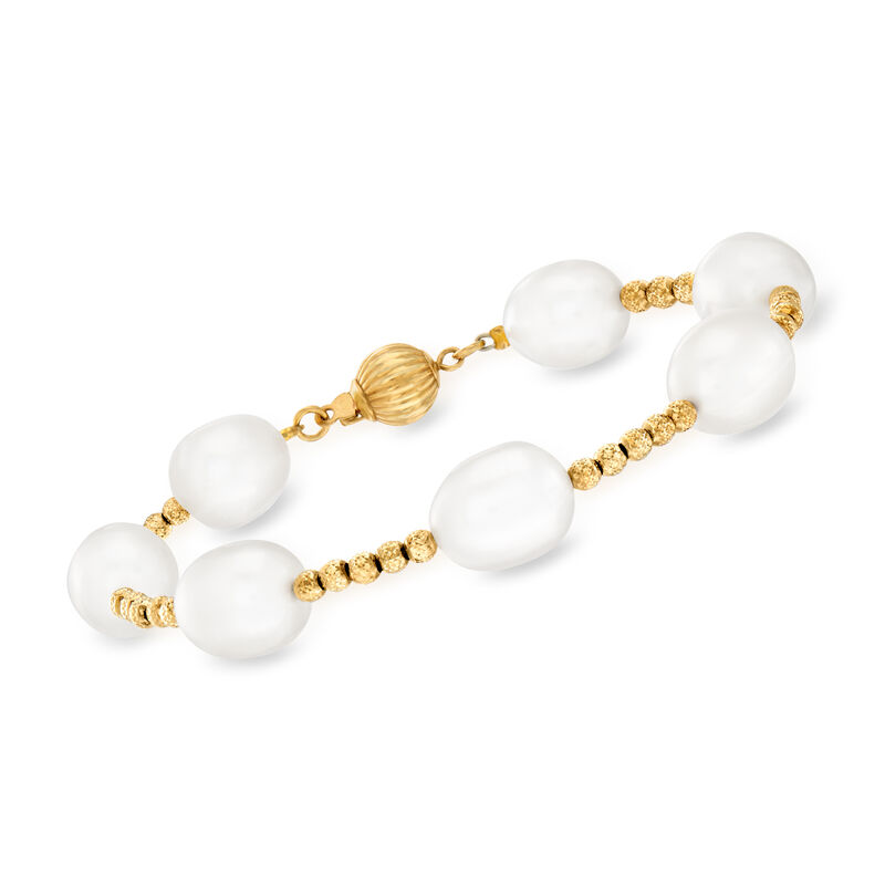10-10.5mm Cultured Pearl and Bead Bracelet in 18kt Gold Over Sterling image number 0