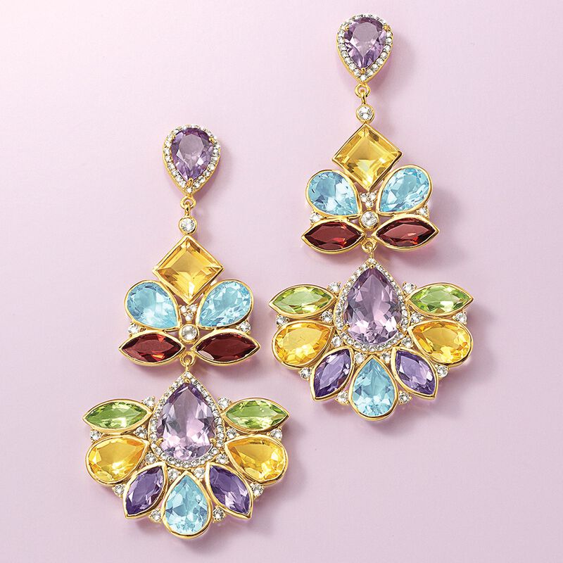 50.90 ct. t.w. Multi-Stone Drop Earrings in 18kt Yellow Gold Over Sterling Silver image number 2