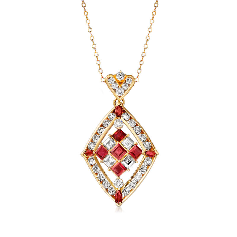 C. 1980 Vintage 3.20 ct. t.w. Diamond and 2.15 ct. t.w. Ruby Necklace in 14kt and 18kt Yellow Gold image number 0