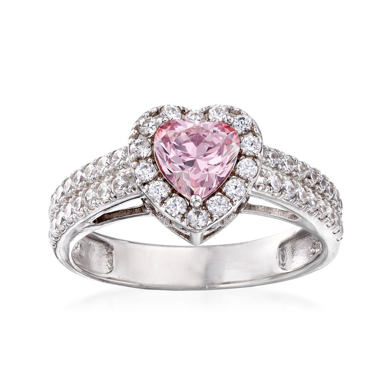 .75 Carat Swarovski Morganite CZ and .69 ct. t.w. Swarovski CZ Heart Ring in Sterling Silver image number 0