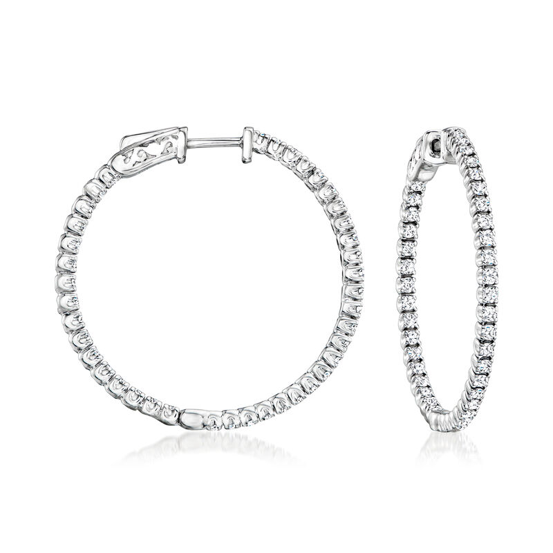 1.60 ct. t.w. Diamond Inside-Outside Hoop Earrings in 14kt White Gold. 1 1/4" image number 0