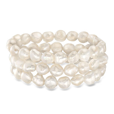 5-9mm Cultured Baroque Pearl Jewelry Set: Three Stretch Bracelets