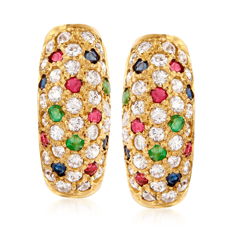 C. 1990 Vintage 1.80 ct. t.w. CZ and .73 ct. t.w. Multi-Gem Earrings in 14kt Yellow Gold image number 0