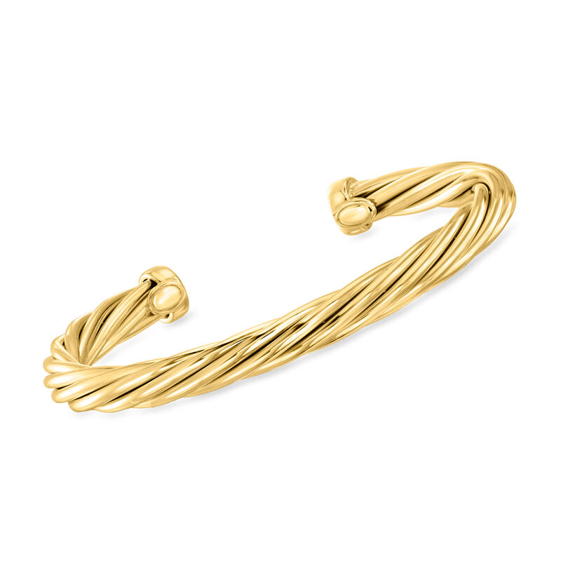 Italian 18kt Gold Over Sterling Twisted Cuff Bracelet. 7.5&quot; image number 0