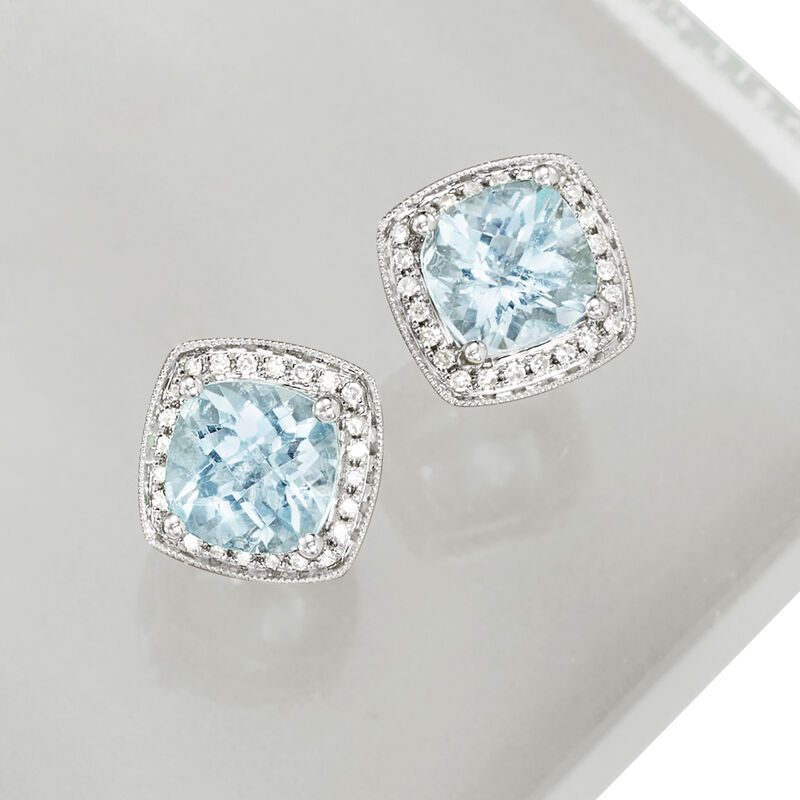 2.60 ct. t.w. Aquamarine and .20 ct. t.w. Diamond Earrings in 14kt White Gold image number 2