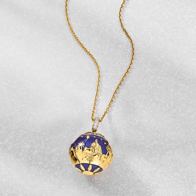 Blue Enamel Nativity Pendant Necklace with White Topaz in 18kt Gold Over Sterling. 18&quot; image number 4