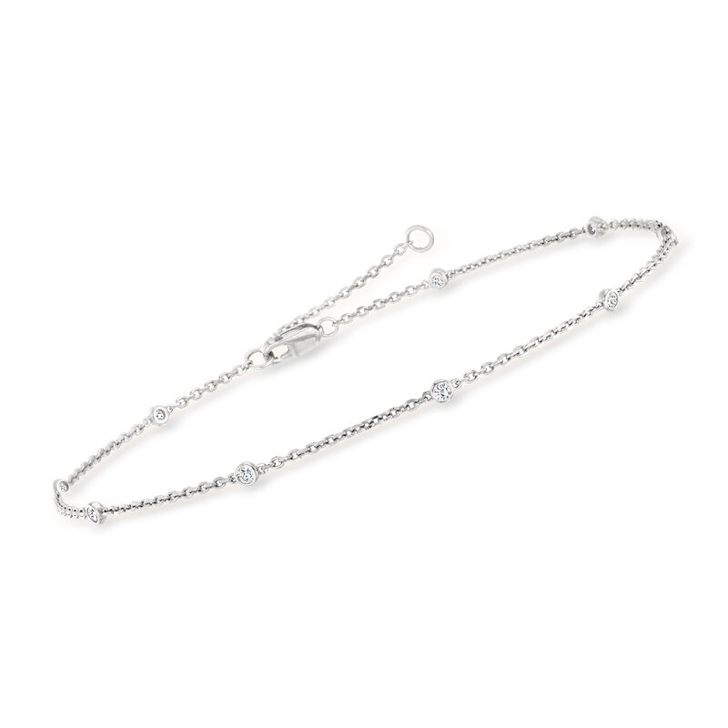 .25 ct. t.w. Diamond Station Anklet in Sterling Silver. 9&quot; image number 2