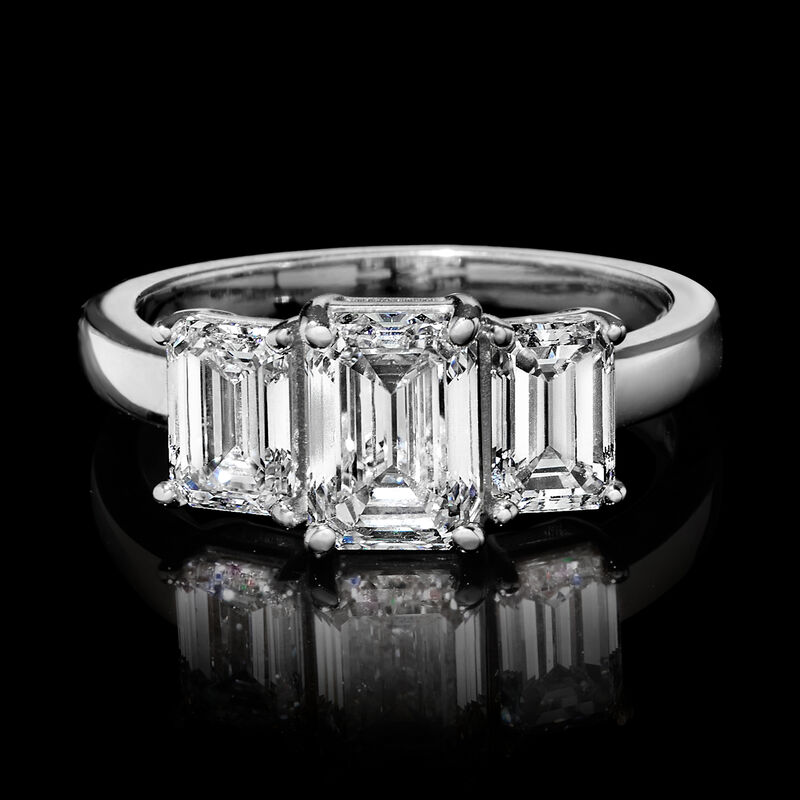 3.00 ct. t.w. Emerald-Cut Lab-Grown Diamond Three-Stone Ring in 14kt White Gold. Size 7 image number 3