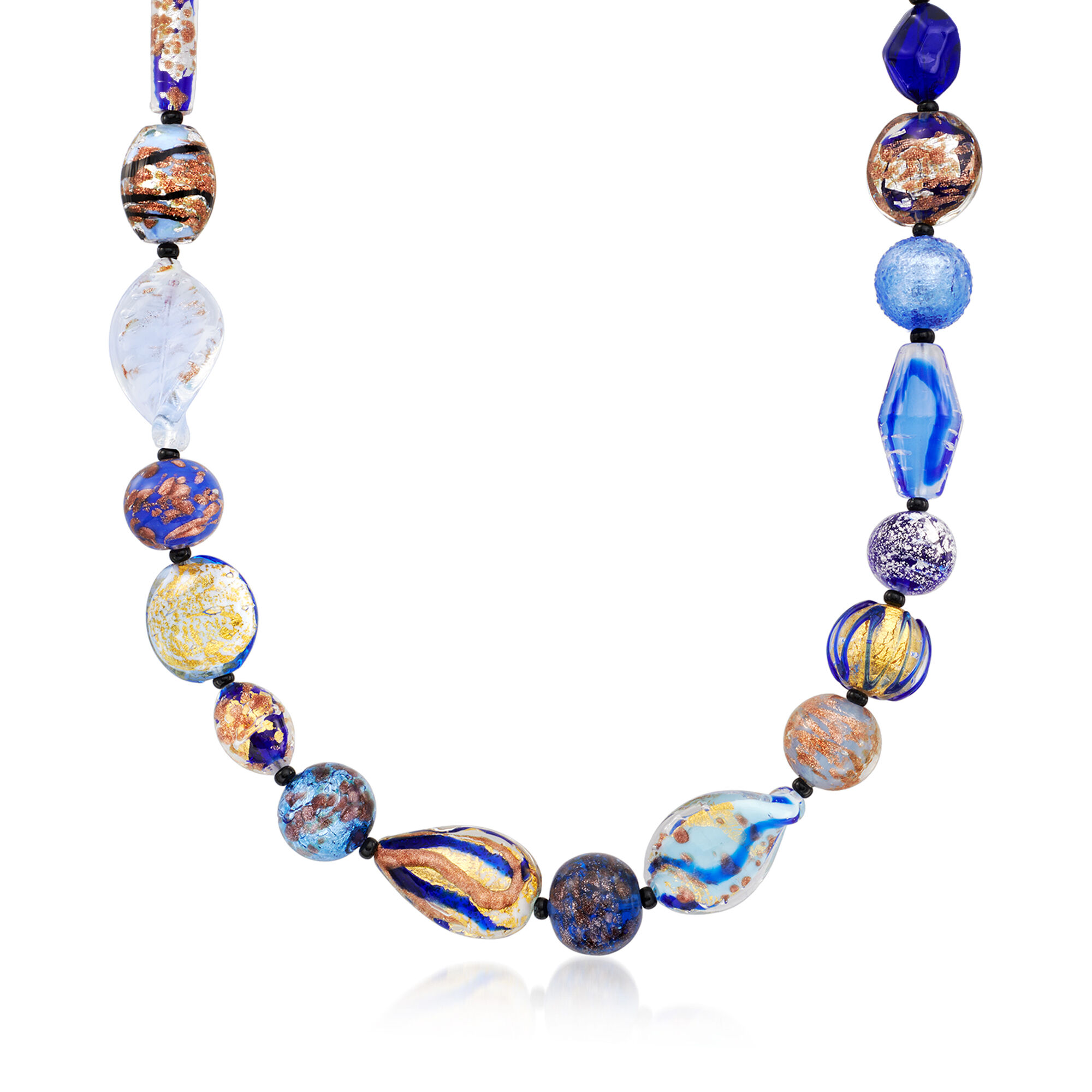 Italian Multicolored Murano Glass Bead Necklace in 18kt Gold Italian Multicolored Murano Glass Bead Necklace in 18kt Gold