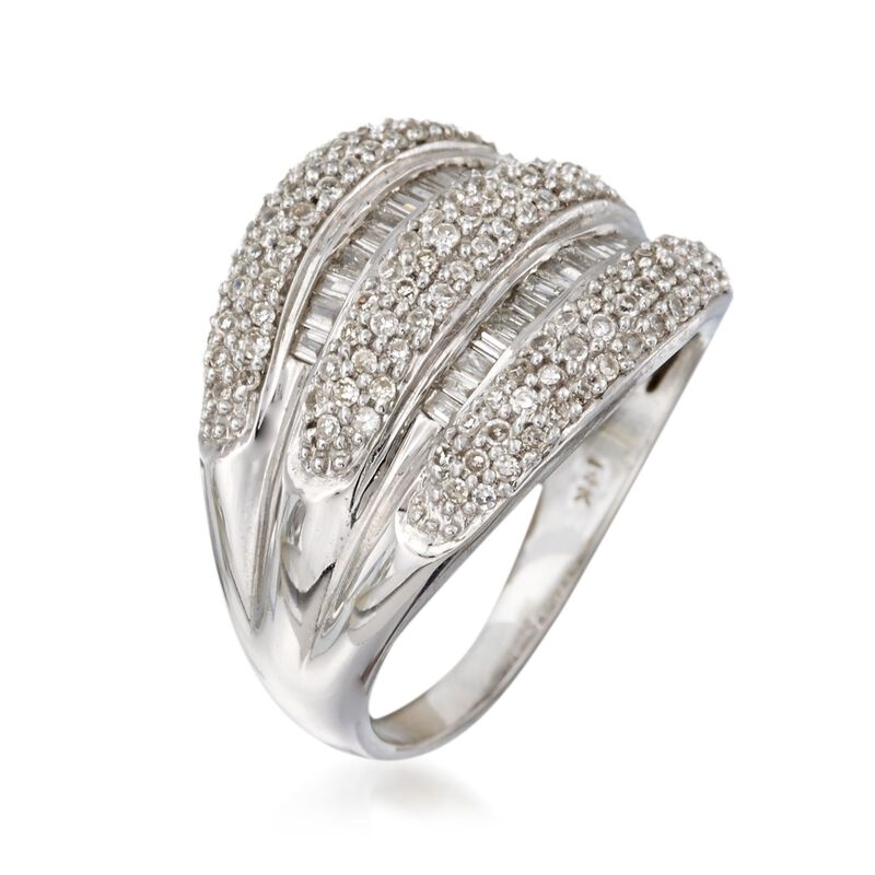 C. 1990 Vintage .85 ct. t.w. Diamond Multi-Row Ring in 14kt White Gold. Size 6.5 image number 2