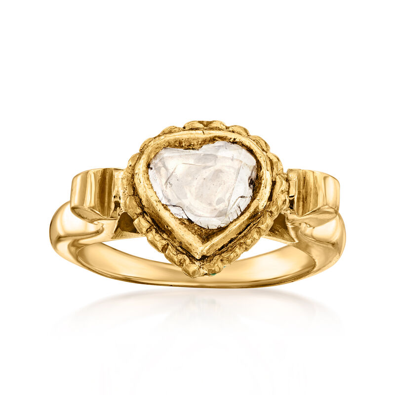 C. 1990 Vintage .55 Carat Heart-Shaped Diamond Slice Ring with Green Enamel in 18kt Yellow Gold. Size 5 image number 0