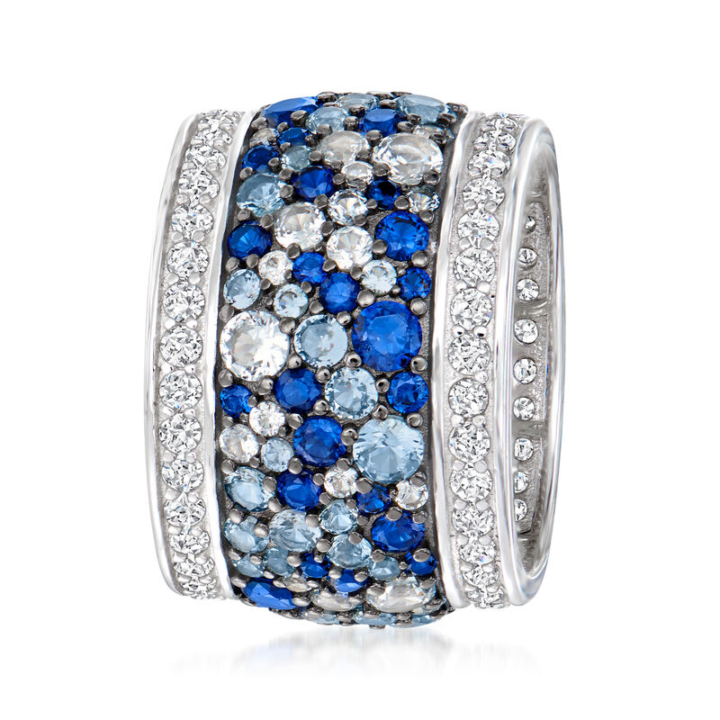 4.60 ct. t.w. Simulated Sapphire and 1.50 ct. t.w. CZ Ring in Sterling Silver image number 2
