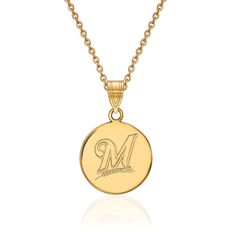 14kt Yellow Gold MLB Milwaukee Brewers Disc Pendant Necklace. 18&quot; image number 0