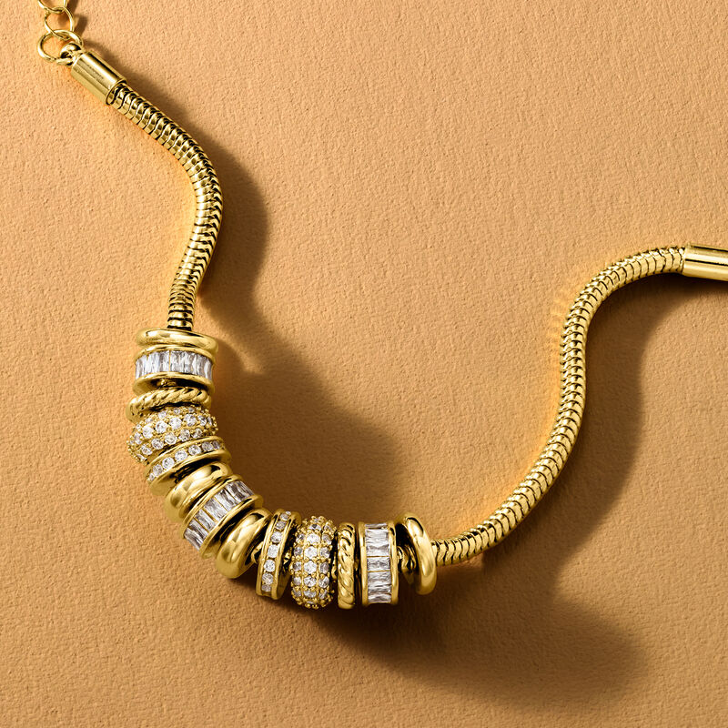 14kt Yellow Gold-Plated Bead Charm Bracelet with 5.88 ct. t.w. CZs. 7" image number 2