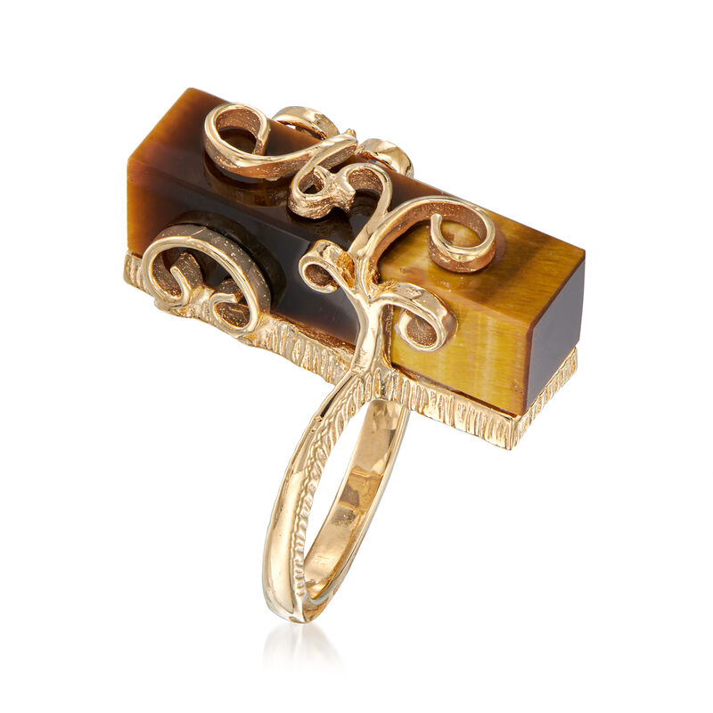 C. 1965 Vintage Tiger Eye Swirl Ring in 14kt Yellow Gold image number 2