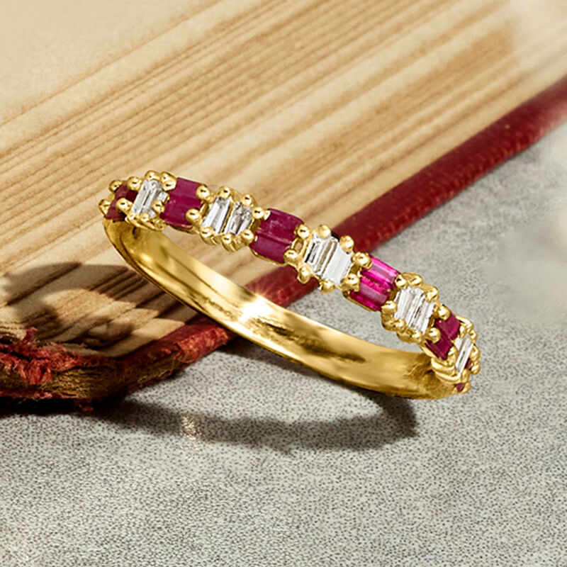 .30 ct. t.w. Ruby and .10 ct. t.w. Diamond Ring in 14kt Yellow Gold. Size 10 image number 3