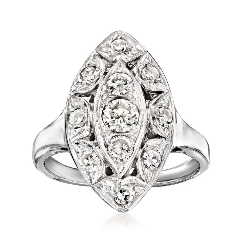 C. 1950 Vintage .90 ct. t.w. Diamond Navette Ring in 14kt White Gold. Size 6 image number 0