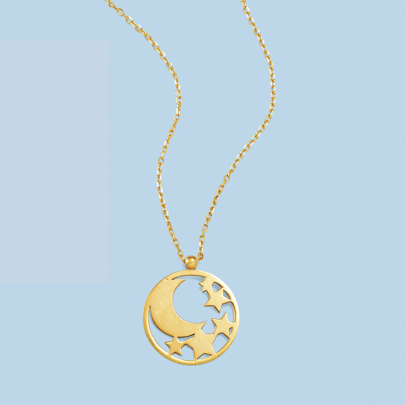 Italian 14kt Yellow Gold Star and Moon Cut-Out Disc Necklace image number 2