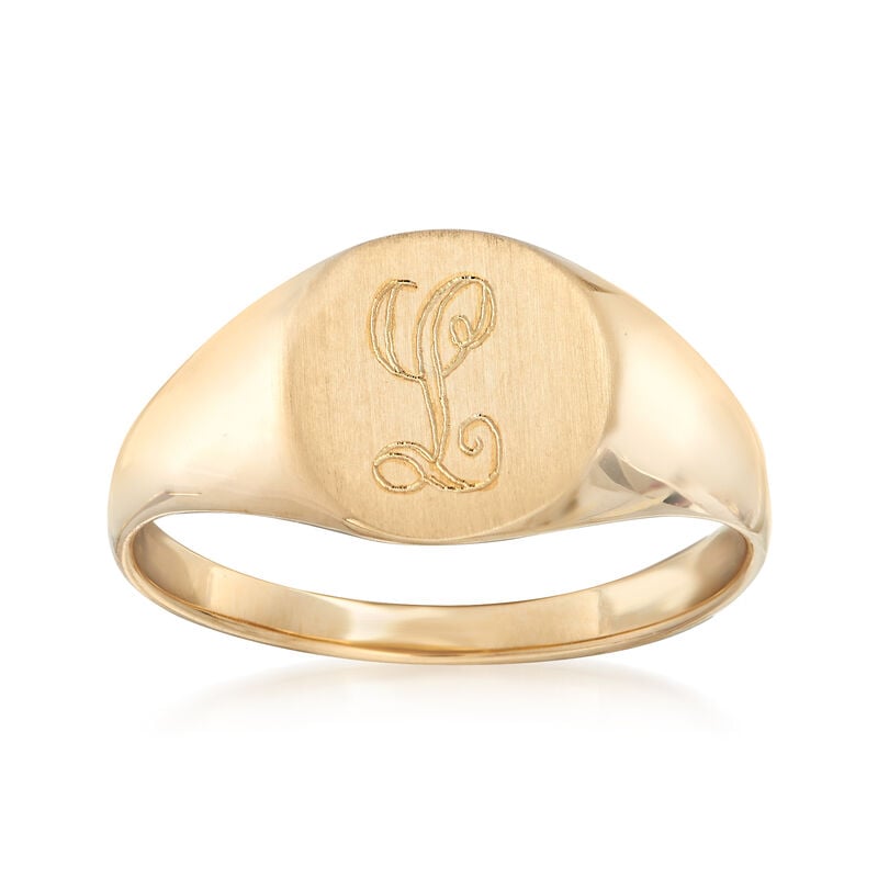 14kt Yellow Gold Single Initial Round Signet Ring image number 0