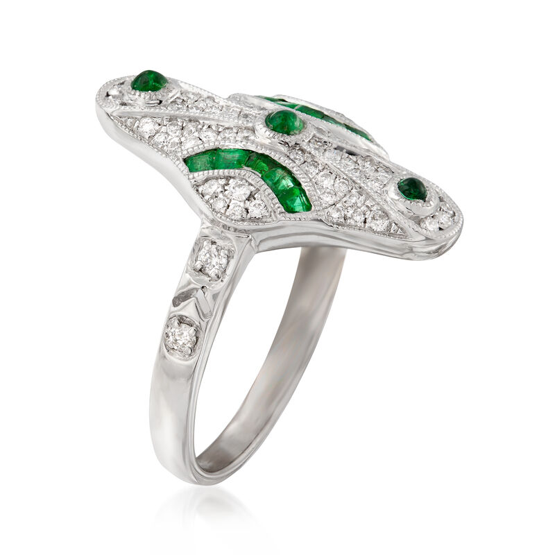 .35 ct. t.w. Diamond and .30 ct. t.w. Emerald Ring in 18kt White Gold image number 2