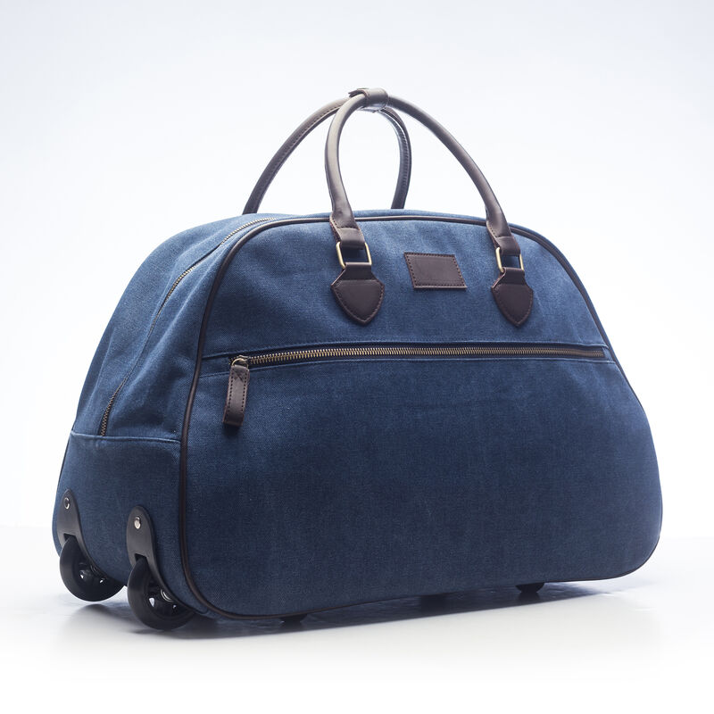 Brouk & Co. "Excursion Trolley" Faux Blue Leather Rolling Duffel Bag image number 3