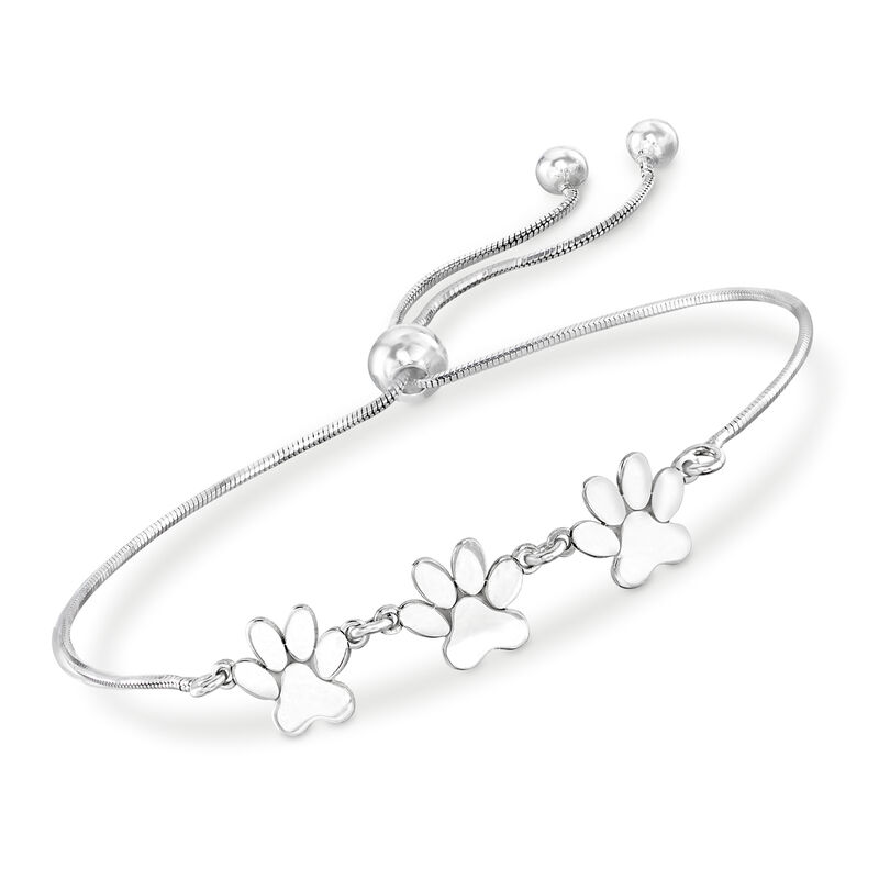 Sterling Silver Paw Print Trio Bolo Bracelet image number 0