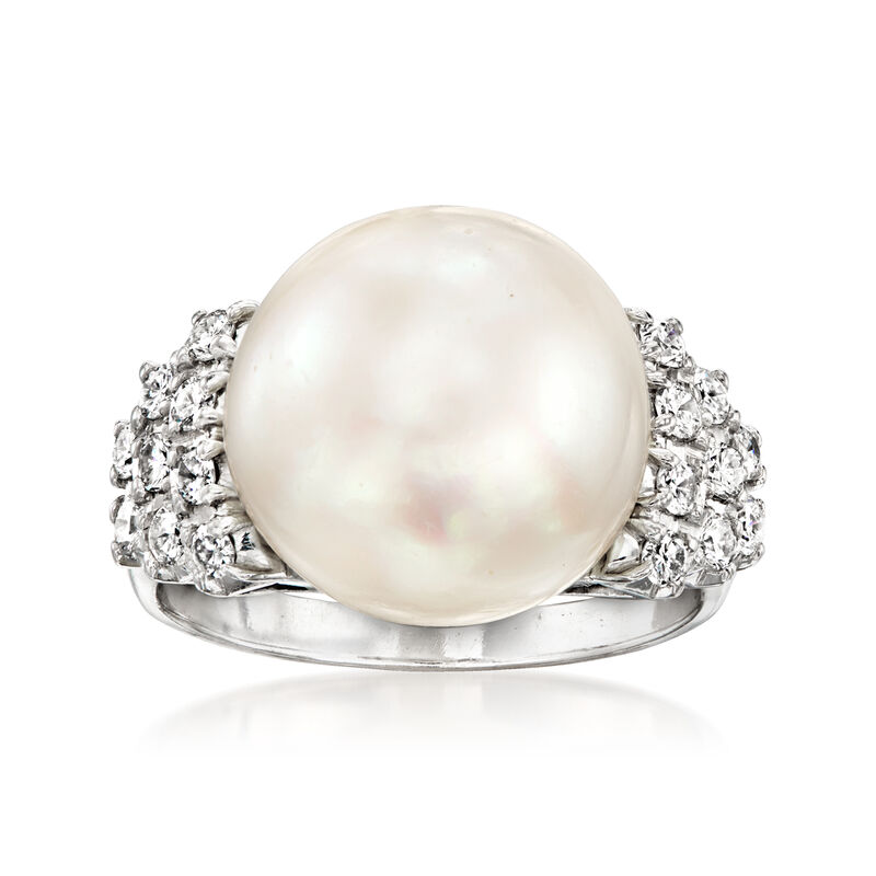 C. 1980 Vintage 12.5mm Cultured South Sea Pearl and .50 ct. t.w. Diamond Ring in Platinum. Size 6 image number 0