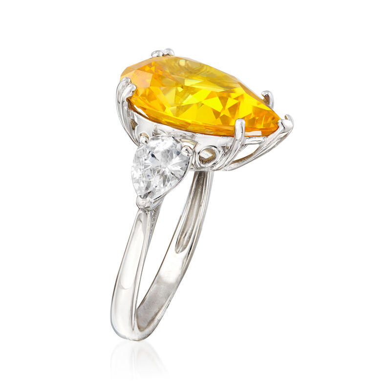 10.50 ct. t.w. Pear-Shaped Canary and White CZ Ring in Sterling Silver image number 2