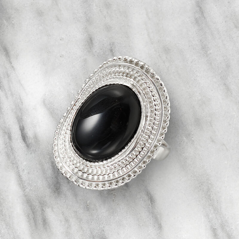 Italian Black Onyx Ring in Sterling Silver image number 5