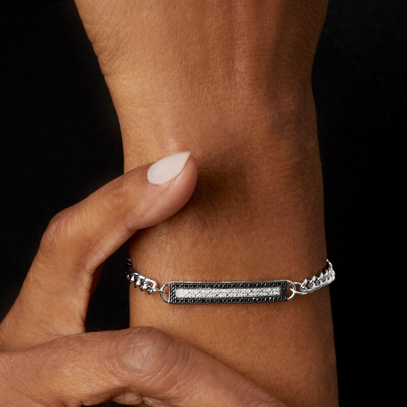 .20 ct. t.w. Black and White Diamond ID Bracelet in Sterling Silver image number 2