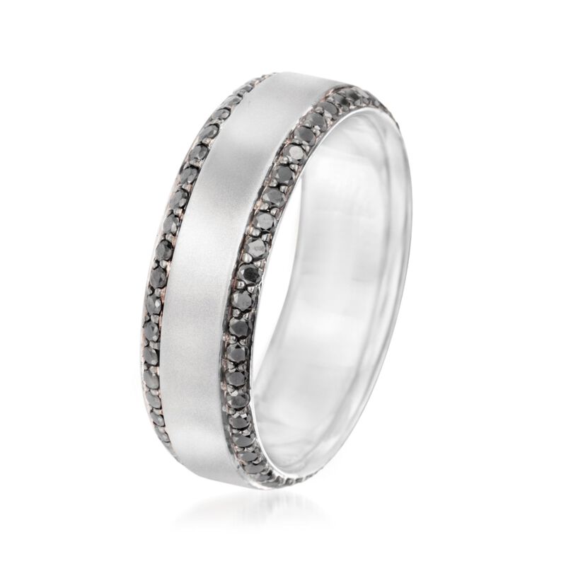 Henri Daussi Men's .95 ct. t.w. Black Diamond Wedding Ring in 14kt White Gold. Size 10 image number 1