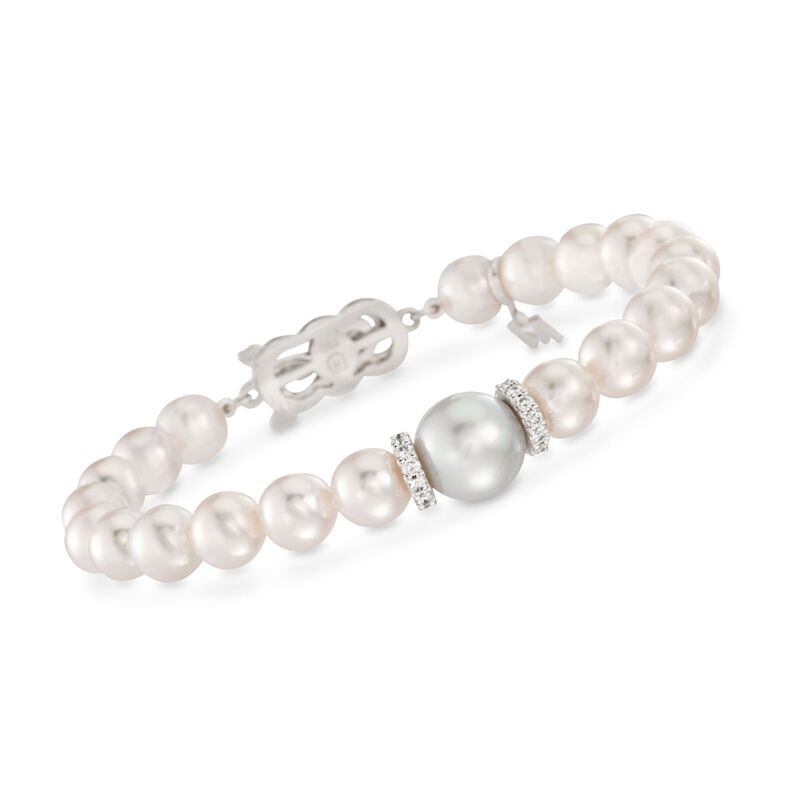 Mikimoto &quot;Everyday&quot; 7-7.5mm a Akoya and 10mm A+ South Sea Pearl Bracelet with .40 ct. t.w. Diamonds in 18kt White Gold image number 0