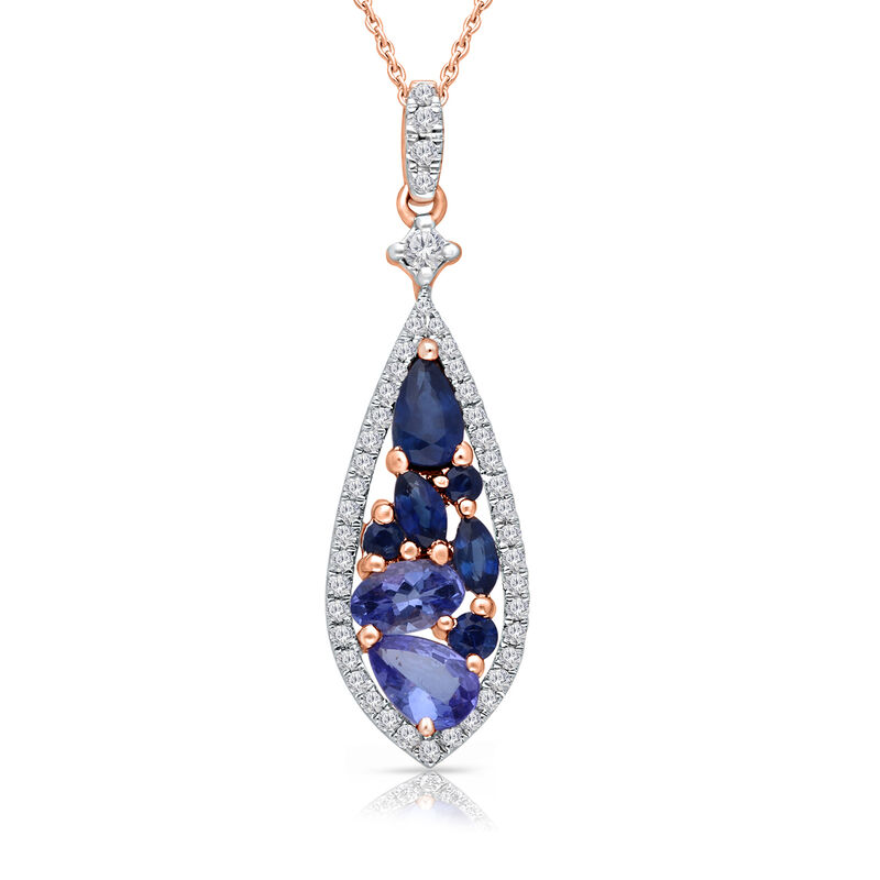 1.49 ct. t.w. Tanzanite, Sapphire and Diamond Pendant Necklace in 14kt Rose Gold. 18&quot; image number 0