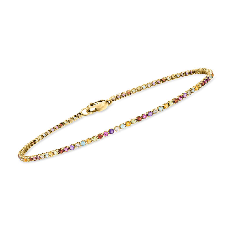 .90 ct. t.w. Multi-Gemstone and .18 ct. t.w. Diamond Tennis Bracelet in 14kt Yellow Gold image number 0