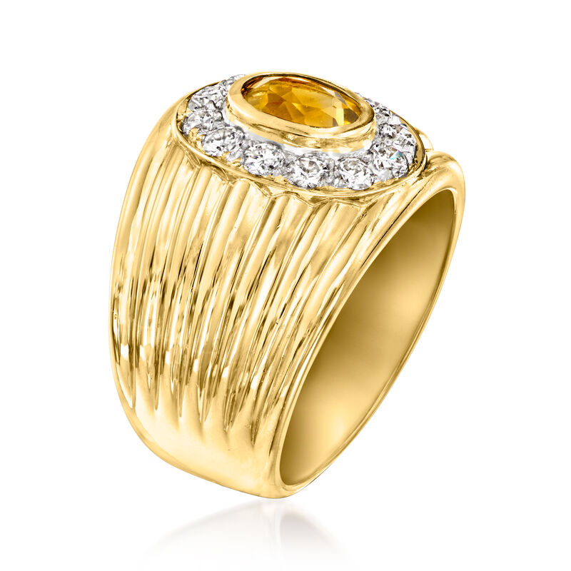 C. 1980 Vintage .65 Carat Citrine Ring with .50 ct. t.w. Diamonds in 18kt Yellow Gold. Size 6.5 image number 2