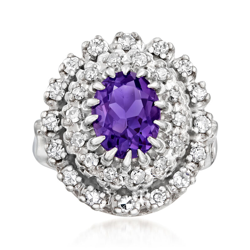 C. 1970 Vintage 1.60 Carat Amethyst and .65 ct. t.w. Diamond Ring in 14kt White Gold image number 0
