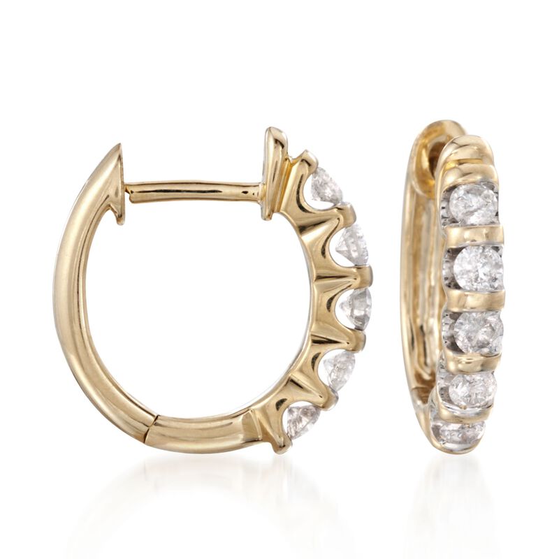 .50 ct. t.w. Diamond Huggie Hoop Earrings in 14kt Yellow Gold. 1/2&quot; image number 0