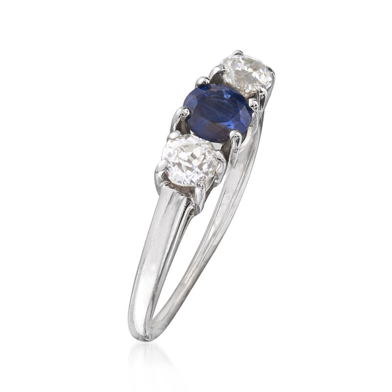 C. 1990 Vintage .50 Carat Sapphire and .50 ct. t.w.  Diamond Ring in 14kt White Gold. Size 5.75 image number 2