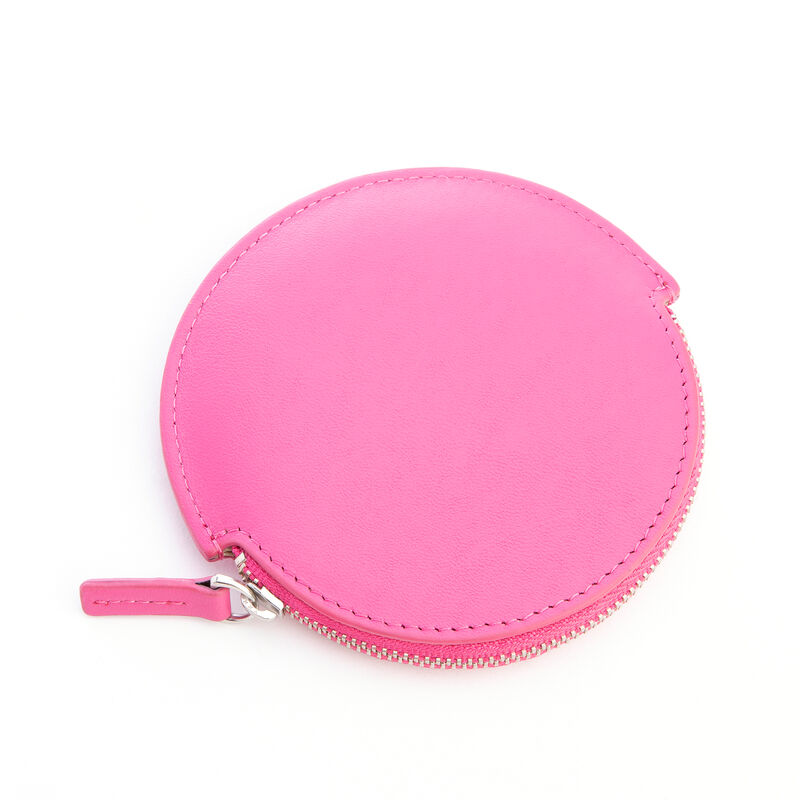 Royce Bright Pink Leather Circular Earbud Case image number 1