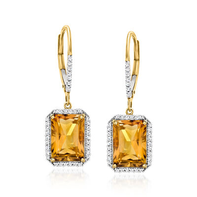 5.50 ct. t.w. Citrine Drop Earrings with .32 ct. t.w. Diamonds in 14kt Yellow Gold