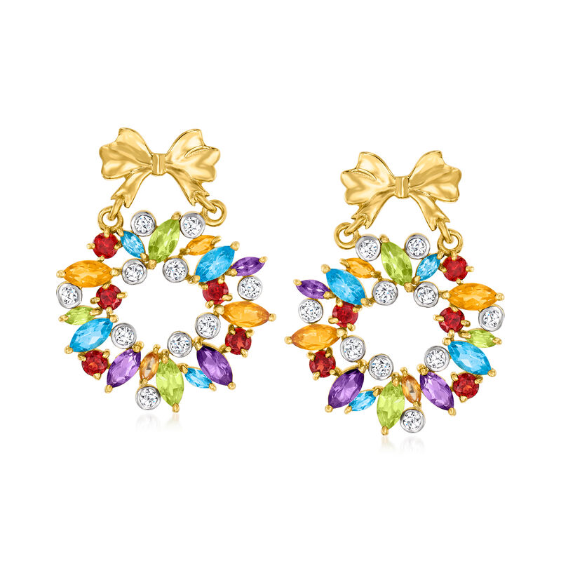 7.60 ct. t.w. Multi-Gemstone Wreath Drop Earrings in 18kt Gold Over Sterling image number 0