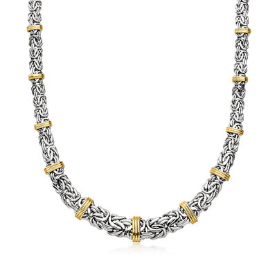 Sterling Silver and 18kt Gold Over Sterling Graduated Byzantine Station Necklace