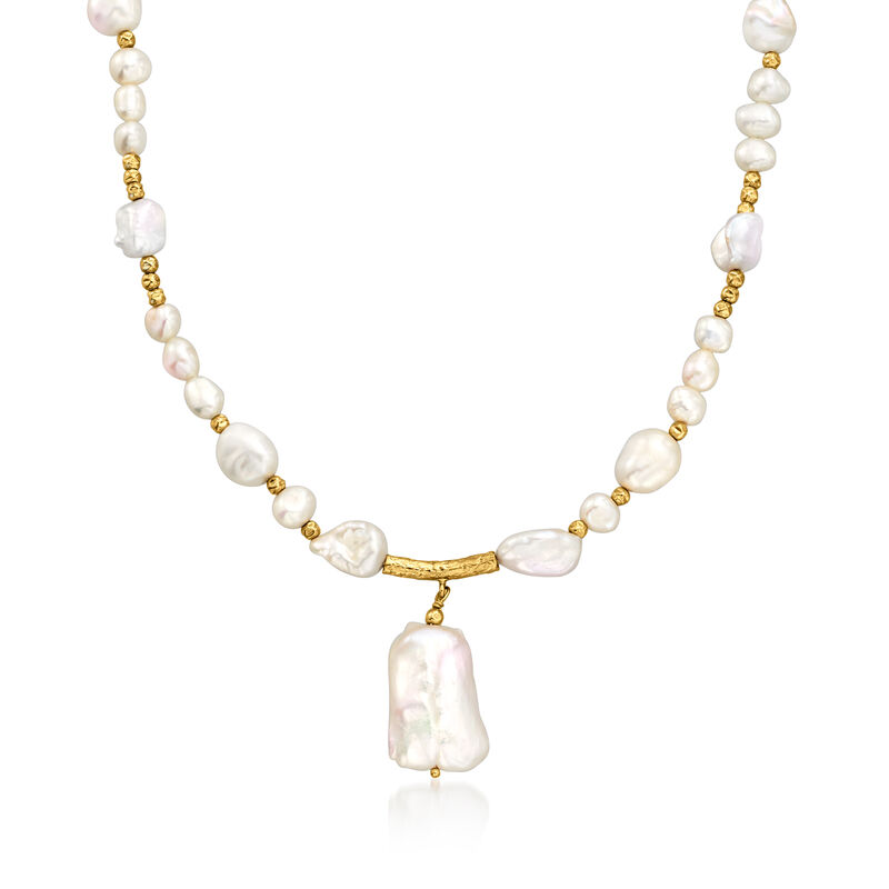 5-14mm Cultured Baroque Pearl Drop Necklace in 18kt Gold Over Sterling image number 0