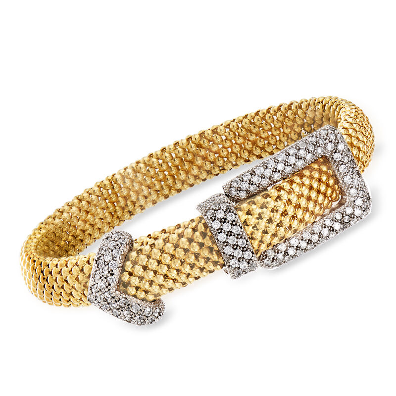 C. 1980 Vintage 3.40 ct. t.w. CZ Buckle Bracelet in 14kt Yellow Gold. 7&quot; image number 0