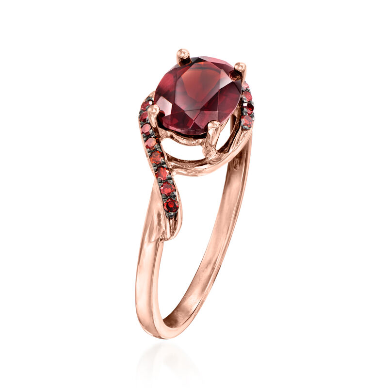 1.40 Carat Garnet and .11 ct. t.w. Red Diamond Ring in 14kt Rose Gold image number 2