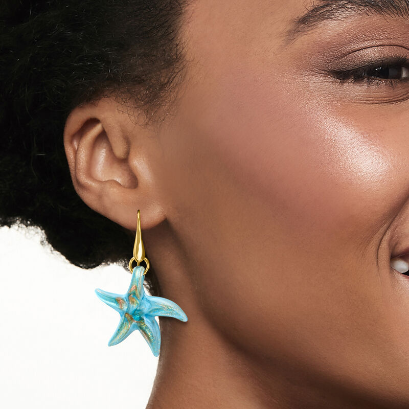 Italian Murano Glass Starfish Drop Earrings with 18kt Gold Over Sterling image number 1