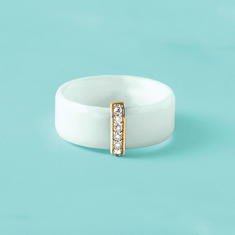 White Ceramic and .10 ct. t.w. Diamond Ring with 14kt Yellow Gold image number 3