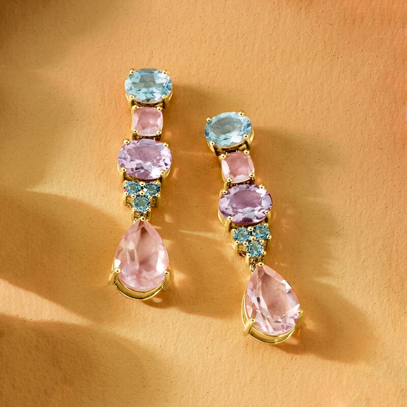 15.25 ct. t.w. Multi-Gemstone Drop Earrings in 18kt Gold Over Sterling image number 2